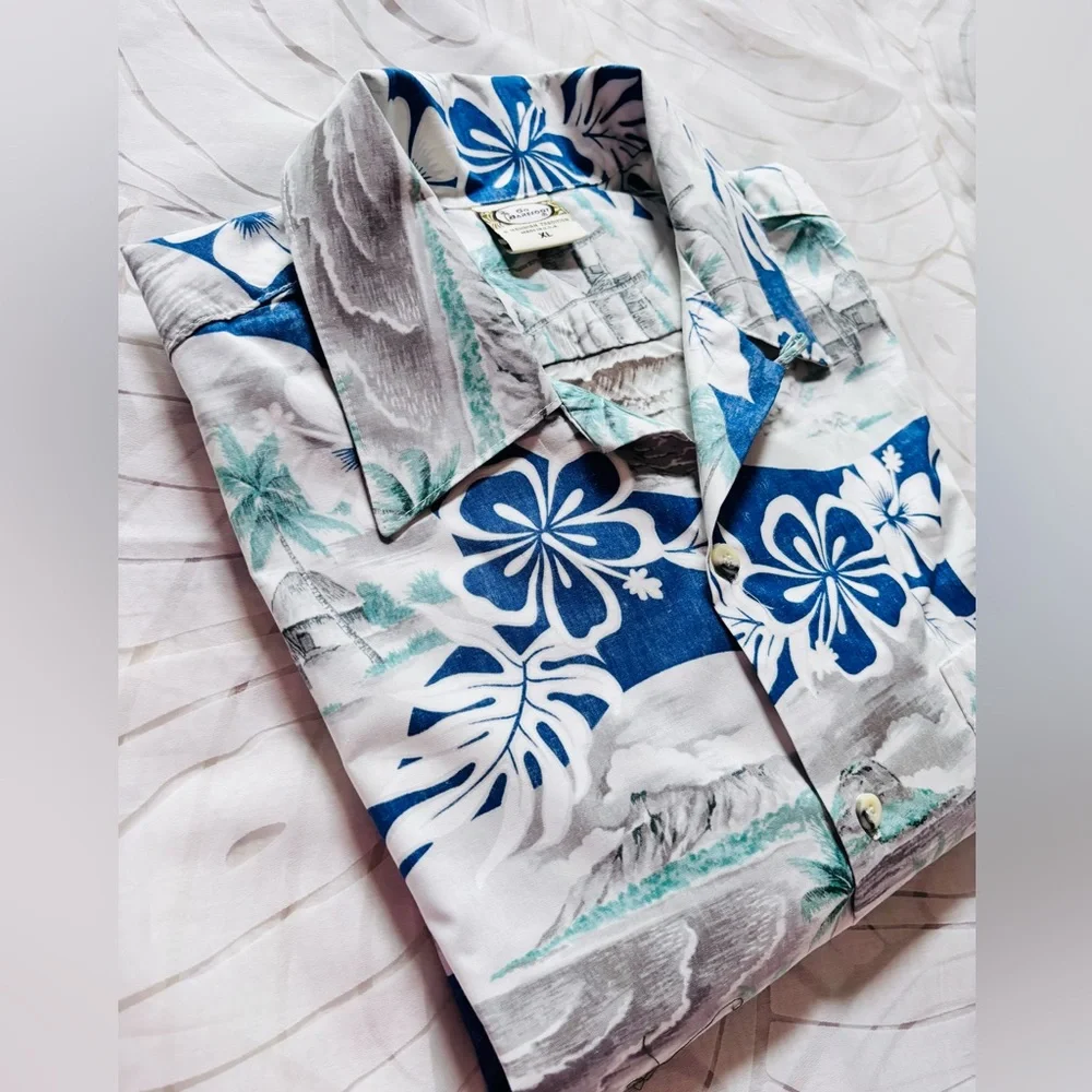 Go Barefoot Hawaiian Shirt XL 100% Cotton Scenic Floral Short Sleeve USA - Picture 5 of 5